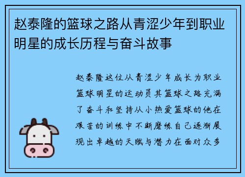 赵泰隆的篮球之路从青涩少年到职业明星的成长历程与奋斗故事