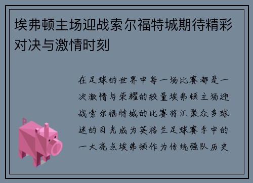 埃弗顿主场迎战索尔福特城期待精彩对决与激情时刻