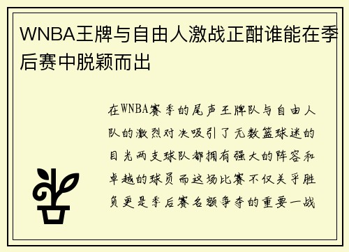 WNBA王牌与自由人激战正酣谁能在季后赛中脱颖而出